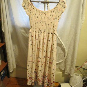 Floral Shirred Off the Shoulder Midi Dress